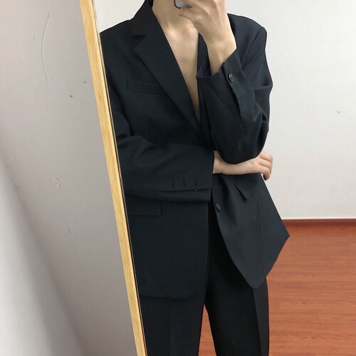 2024 Spring and Autumn Men's Suit Jacket Korean Version Loose Design Sense Black Drape Graceful Single Suit Casual Wear 