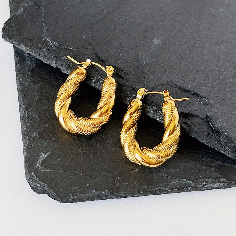 Women'S Gender Plating Design 1 Pair Fashion Twist Plating Titanium Steel 18k Gold Plated Earrings
