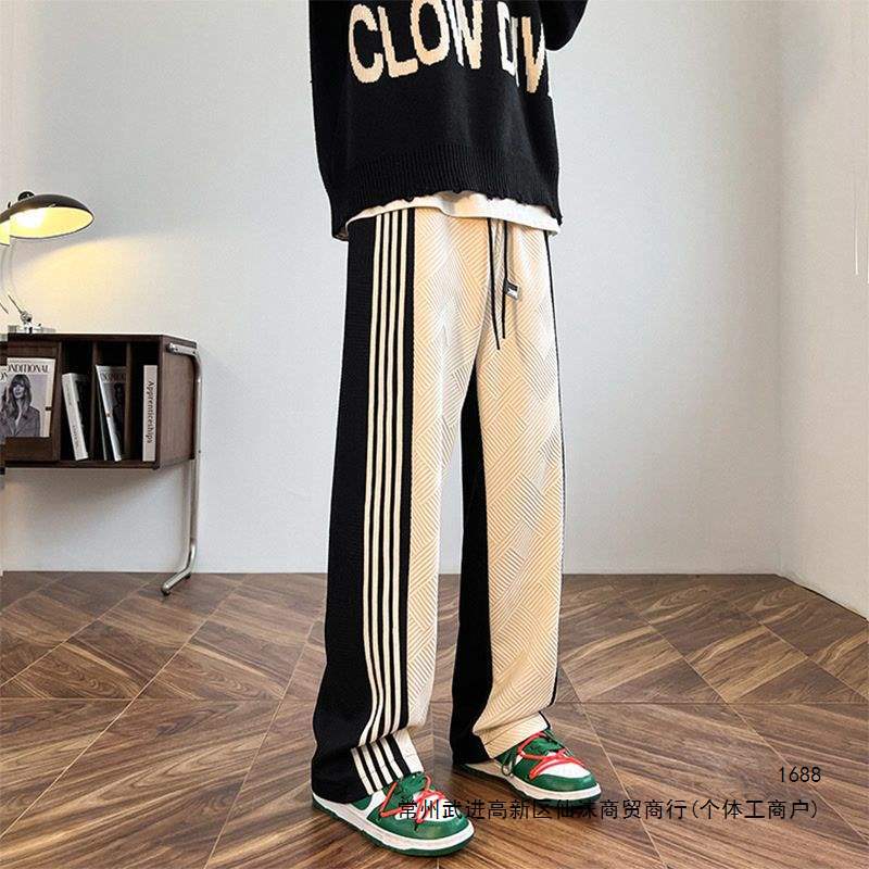 American hip-hop style men's pants, niche design, patchwork striped sweatpants, new spring and autumn trendy loose straight leg pants