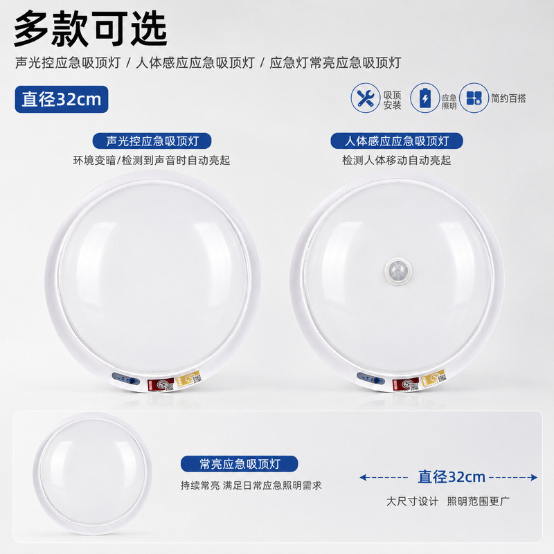LED intelligent emergency ceiling light with automatic emergency sound and light control, motion sensor, and human body sensing LED intelligent emergency ceiling light with automatic emergency sound and light control, motion sensor, and human body sensing
