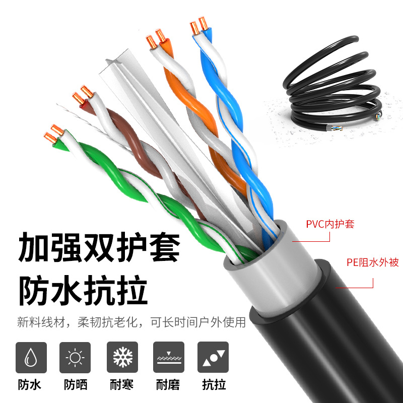 室外六类千兆网线家装用超五类监控工程户外网络线阻水防晒抗拉