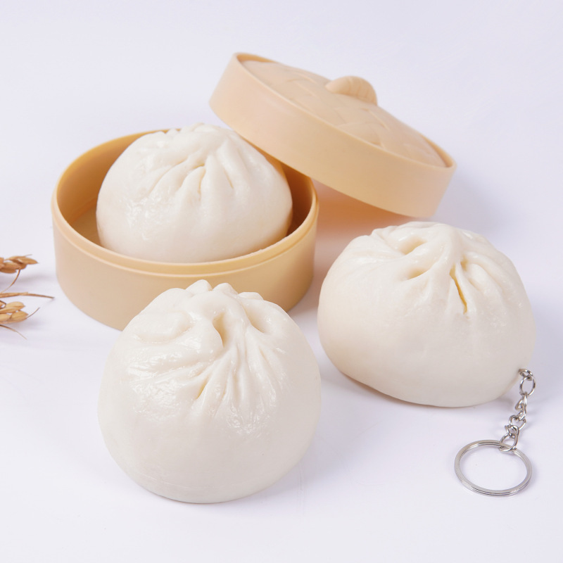 8cm仿真食物包子钥匙扣PVC食玩大包子肉包早餐假食品短剧拍摄道具|undefined