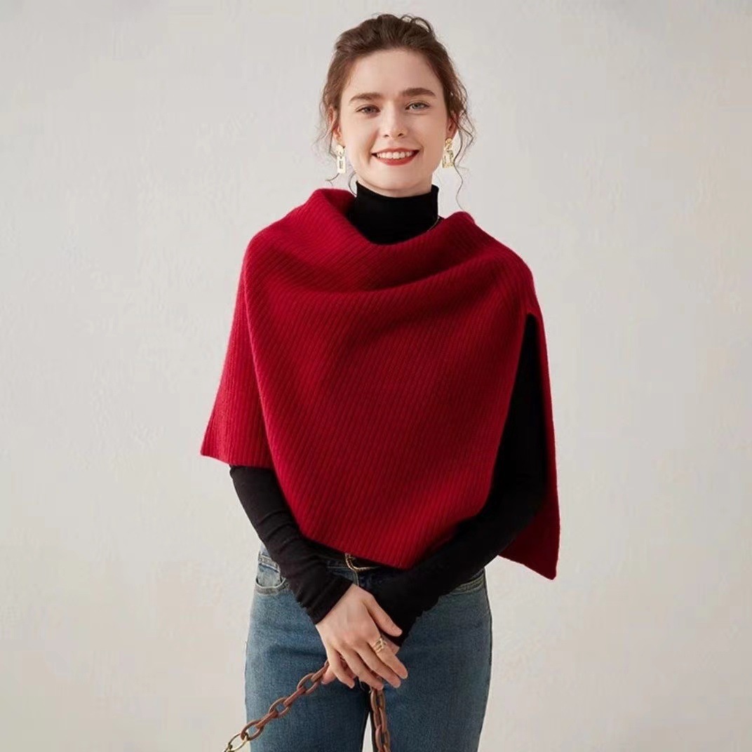 24秋冬新款针织披肩围巾女套头叠穿一体脖套保暖围脖披肩单面开叉