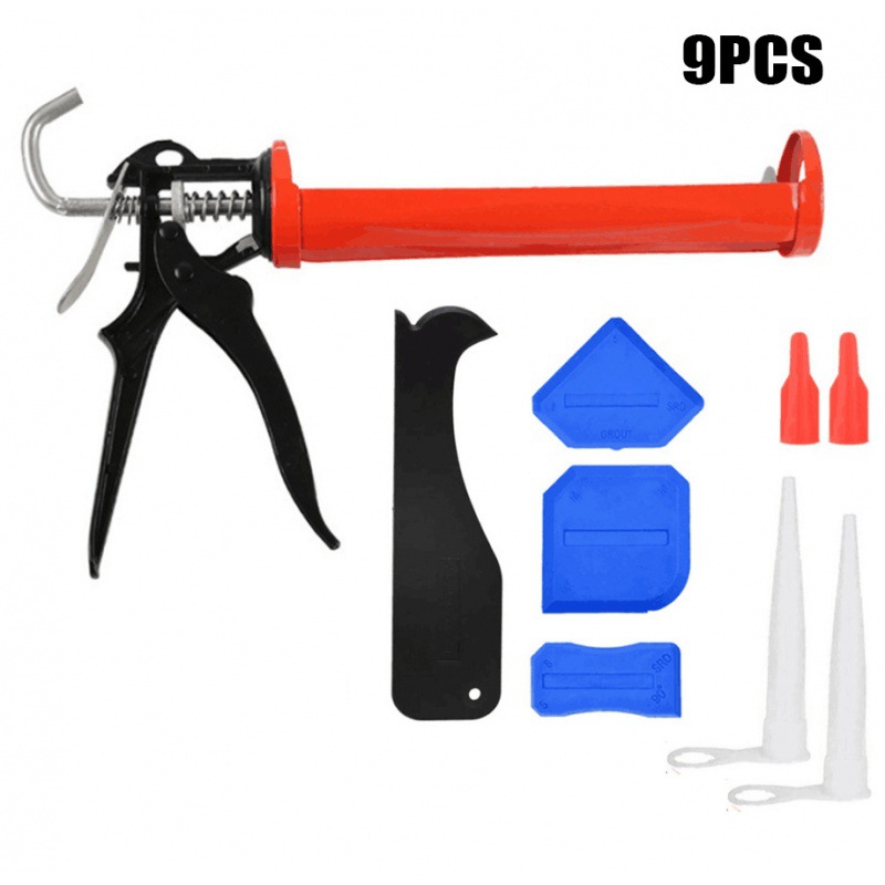 9件套红色手动压胶枪美缝工具填缝涂抹喷嘴密封胶填缝工具