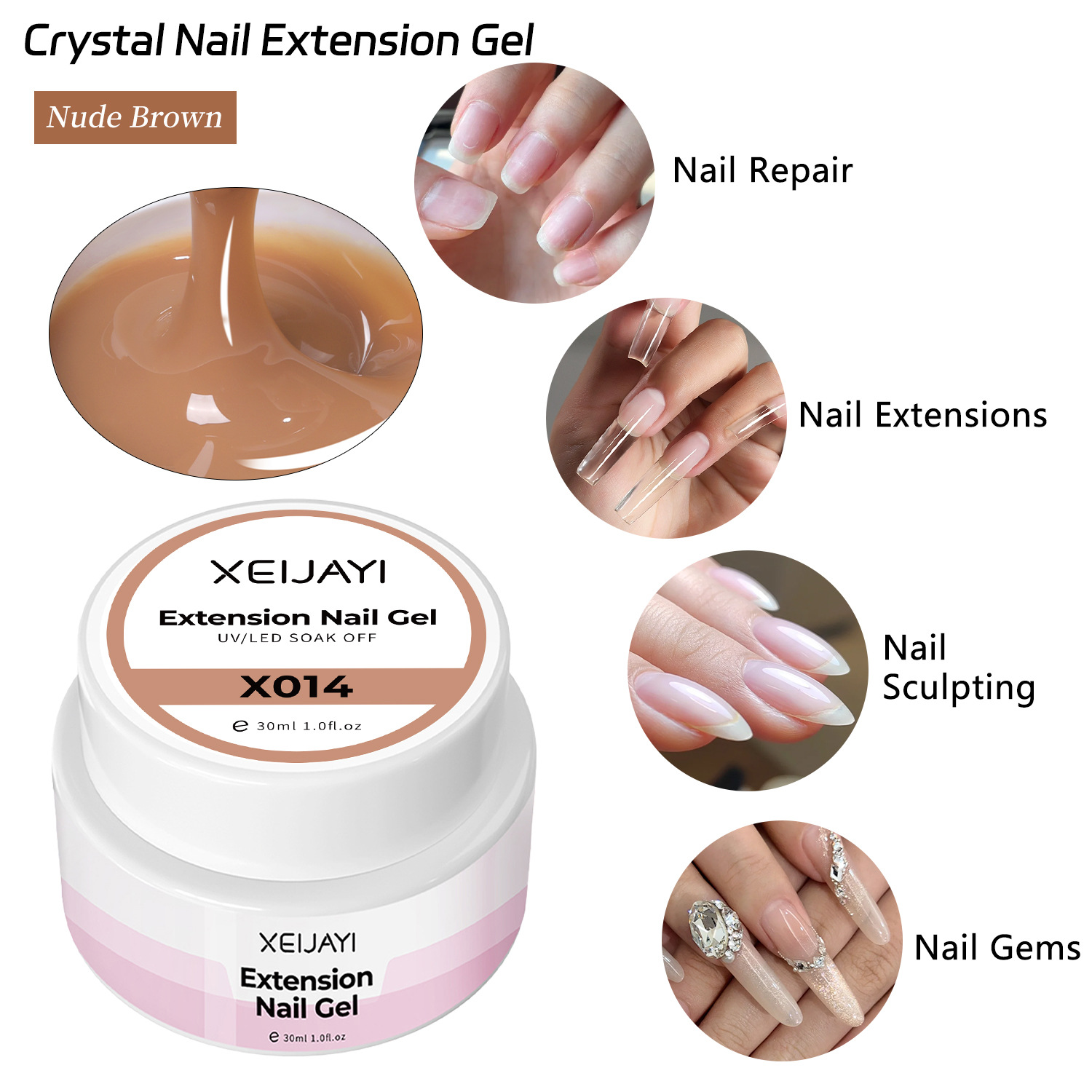 2025 nueva construcción de cristal marrón desnudo extensión pegamento de esmalte de manicuras extensión pegamento funcional de manicuras