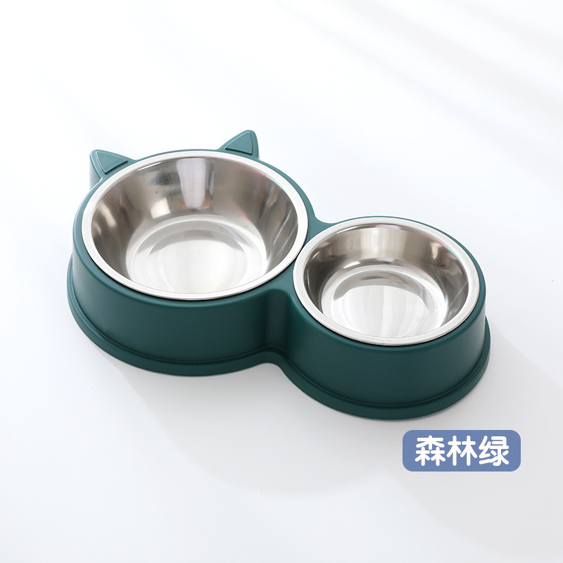 Pipetao tipo gato doble tazón de acero inoxidable tazón de fuente al por mayor estilo casero gato tazón de fuente integrado doble tazón gato tazón para mascotas