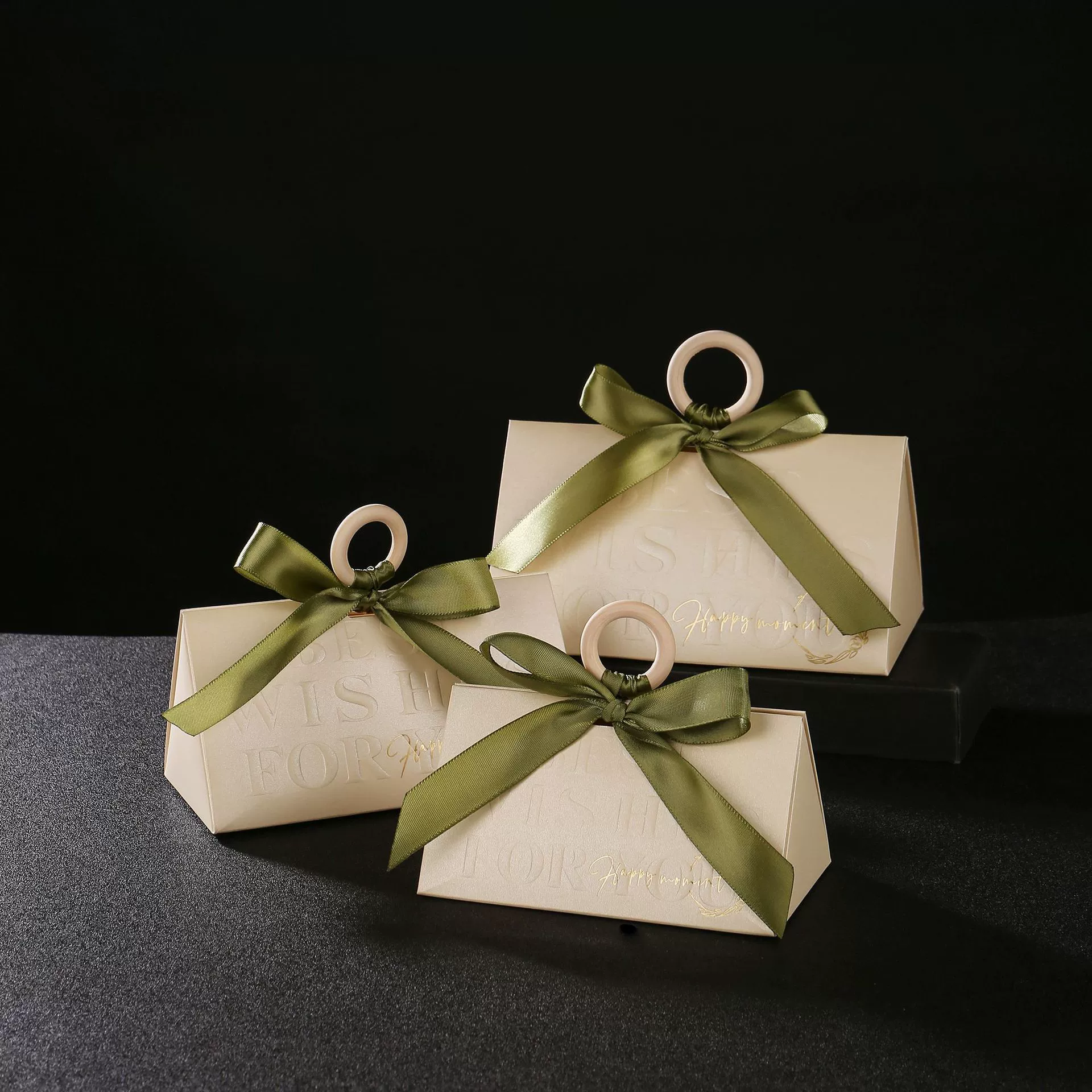 Средний шампанское портативный обручальное конфеты коробка свадебный треугольник конфеты коробка деревянное кольцо ручной подарок рыбий хвост пряжа конфеты пустая коробка