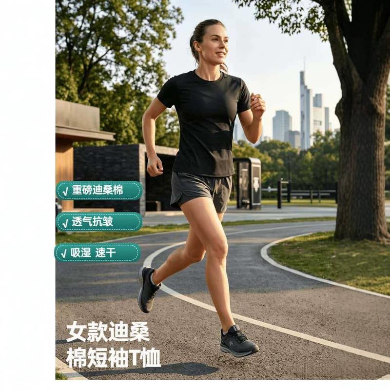 2026 Summer New Heavyweight Desan Cotton Short-Sleeve T-Shirt for Women, Light Luxury Sports Quick-Dry Solid Color Versatile Breathable