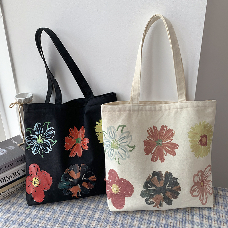 Women's Large Canvas Flower Basic Square Zipper Canvas Bag display picture 19