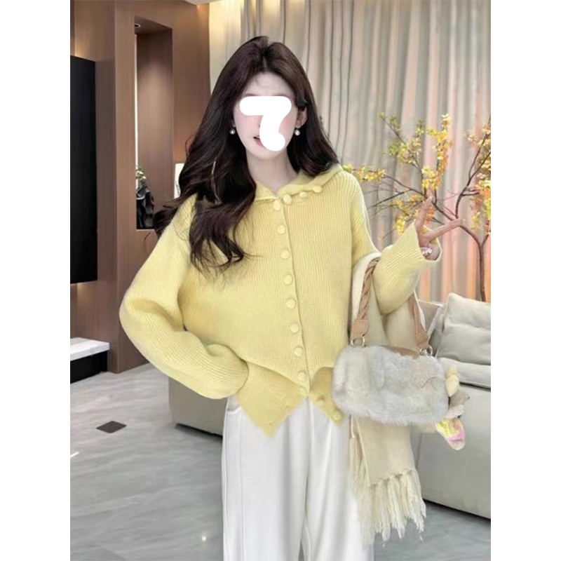 플러스 사이즈 통통녀 단색 단일 브레스트 후드 니트 카디건 스웨터 재킷 여성의 2024 새로운 겨울 아우터 탑