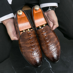 Cross-border plus size Crocodile Leather Shoes Men's Casual Leather Shoes Trendy Leafy Loafers Slip-on Leather Shoes Lazy Shoes