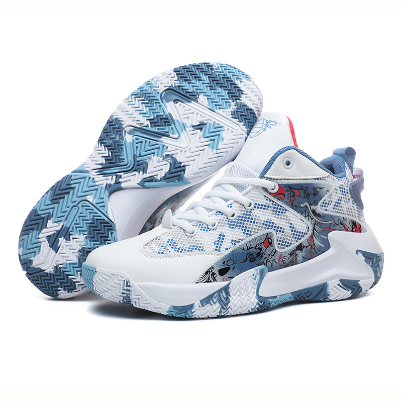 Zapatos de baloncesto transfronterizos zapatos de pareja de goma graffiti de moda nacional Transpirable de alta calidad cómodo Street Fighter plataforma de baloncesto zapatos para correr hombres image 7