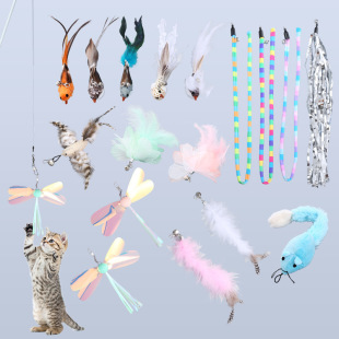 Pet supplies cat teasing stick feather sequins replacement head cat teasing toy bell sound self hi stuffy cat toy