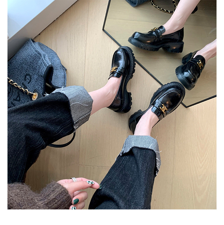 葡萄妈Studiolee英伦风小皮鞋女小金扣圆头一