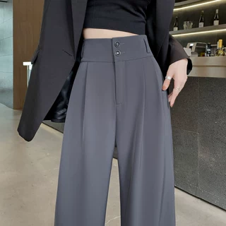 跨境灰色西装裤女春秋高级感垂感窄版直筒2026新款小个子阔腿裤子