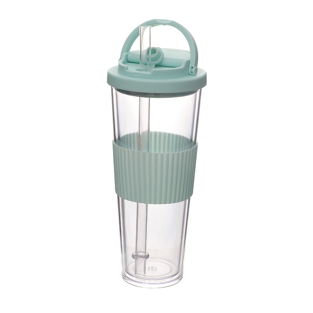 Nuevas tazas de paja de doble cubierta de bebida, tazas de plástico portátiles de alta calidad de verano al aire libre, tazas de agua de grado alimenticio