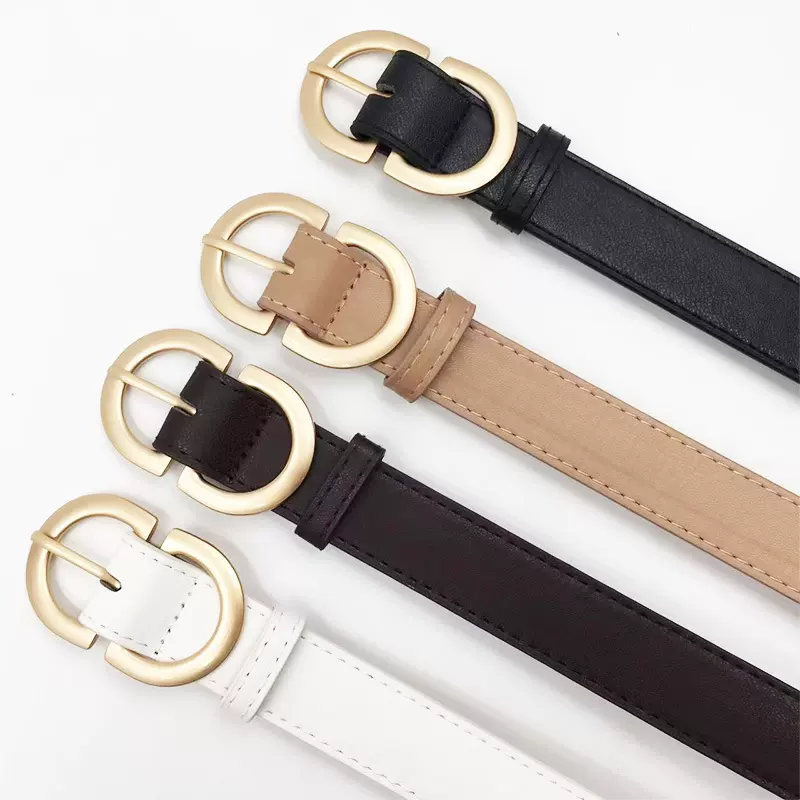 现货新款时尚百搭女士皮带双D合金扣形仿皮装饰腰带厂家批发