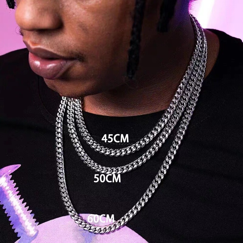 Men's Trendy Hip-Hop Cuban Chain Unfading Titanium Steel Necklace Men's and Women's Thick Collarbone Chain Couple's All-Match Light Luxury Cuban Chain