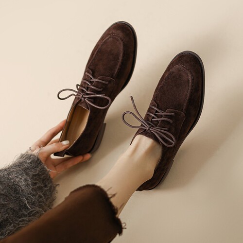 Retro style~ tie-dye matte round-toe women's new single shoes, chunky heels, college-style loafers with 3cm heels