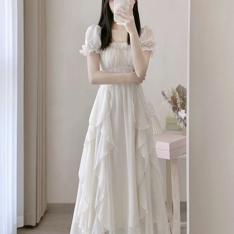 French White Fairy Dress for Women, Summer 2026 New Style, Super Fairy Princess Dress, Gentle Style Long Dress for Women