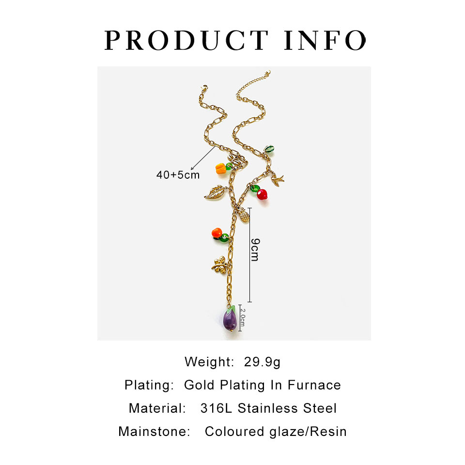35g Weight 0.03µm-0.05µm Gold Plating Thickness PVD Coated Gold Plating Process PVD Coated Real Gold Plated Fruit 304 Stainless Steel Glass Simple Style Classic Style Waterproof Non Tarnish Surgical Steel Plating Lobster Trigger Clasp Closure Multi Charms Necklace