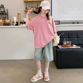 女童棉短袖棉中大童时尚洋气宽松衣服韩版学院风上衣夏装可爱