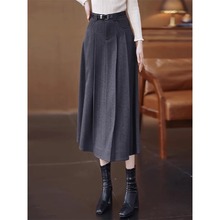 高级感西装百褶裙半身裙女2025年秋冬新款高腰压褶中长款字长裙子