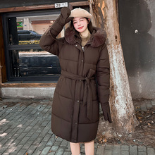 棉服女长款冬季新款大毛领棉袄修身连帽深咖色毛领加厚外套羽绒棉