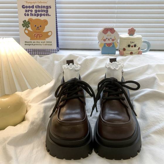 Thick-soled Joker British Academy Style Retro JK Love Single-layer Shoes Big Head Lace-up Small Leather Shoes Women's 2024 Autumn New