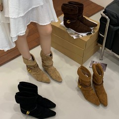 2025小众尖头西部靴翻折堆堆靴秋冬新款时尚气质百搭短靴女