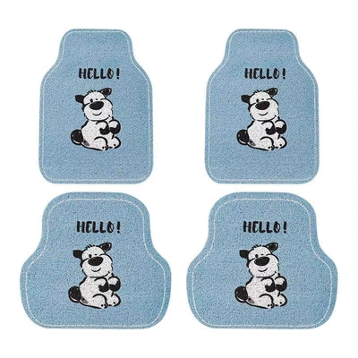 Avtomobil döşəmə paspasları — cartoon-style versatile puppy silk loop - blue-background-with-puppies-front-row-back-row-complete-set-4-pieces-silk-loop-5060cm1923
