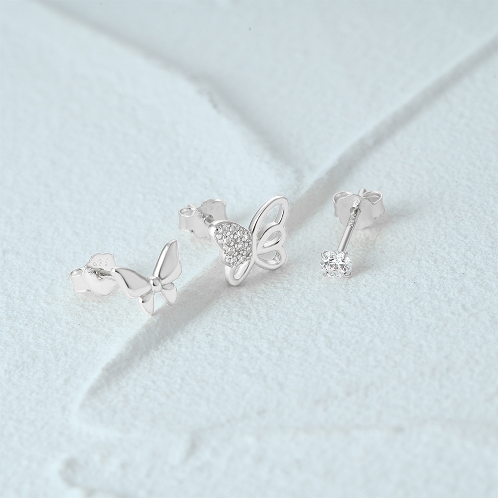 3g Weight Ear Studs Classification 1 Set Quantity Daily Occasion 925 Sterling Silver Material Star, Butterfly Pattern Women's Gender Plating Design Simple Style Style 1 Set 925 Sterling Silver Star Butterfly Ear Studs 85