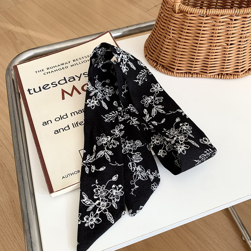 Bufanda de seda, banda larga, sensación de alto nivel, bufanda de lunares pequeños, decoración de cinta de doble capa, banda para el cabello estrecha, bolsa de atar drapeado, cinturón de cinta