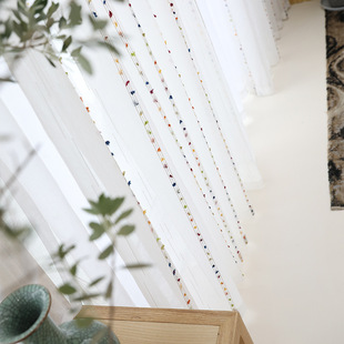 Colorful chain yarn white gauze curtain living room bedroom children's room ins style fresh Mori online celebrity window gauze curtain