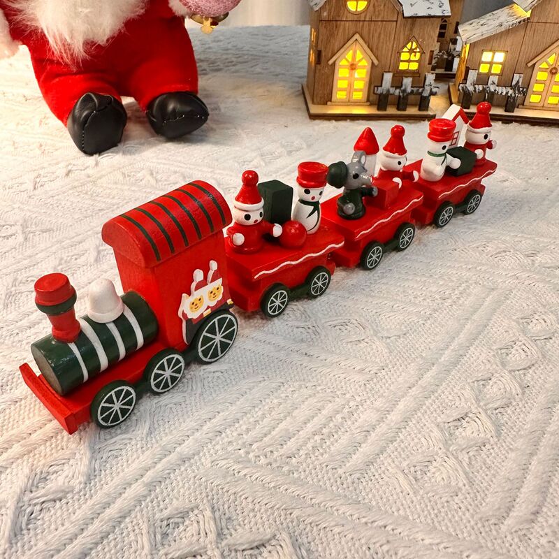 Christmas decorations wooden four-section train DIY assembly Desktop Window decoration Christmas children's small gift