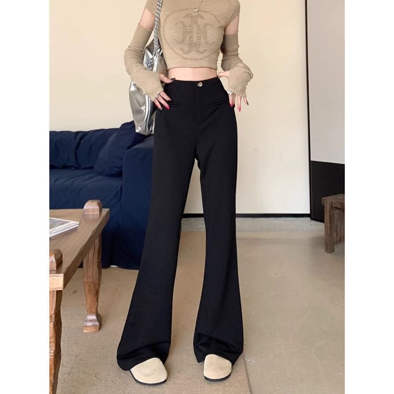 西装裤女2025春夏垂感纯欲提臀白色微喇叭裤高腰垂感显瘦休闲长裤|undefined