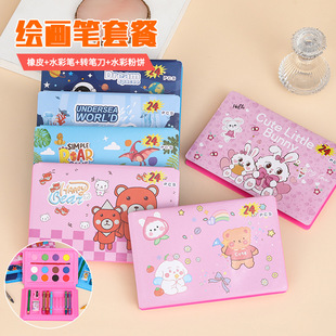 24 Kidsren's Paintbrush Set Watercolorful Pen Crayon Painting Tool Graffiti DIY Gift Box Colorful Pen Stationery Set