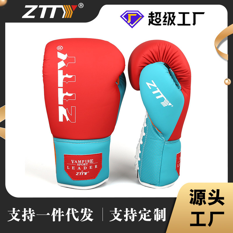 Fábrica al por mayor ZTTY microfibra guantes de boxeo atado cuerda guantes de boxeo entrenamiento de competición Sanda guantes de lucha