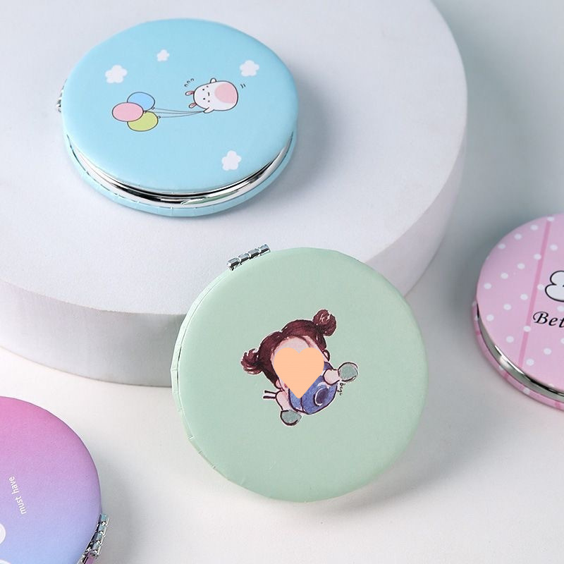 Folding small handheld double-sided cute mirror for students