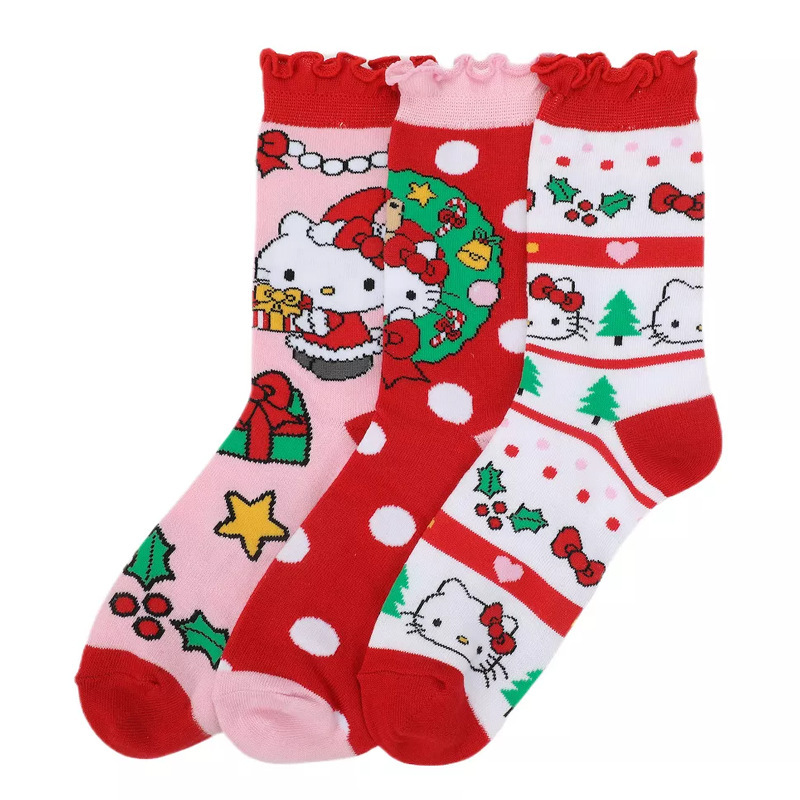Women's Cotton Four Seasons Men's Factory Cartoon Trendy Trendy Socks Foreign Trade Men's Socks Hello Kitty Lace Socks
