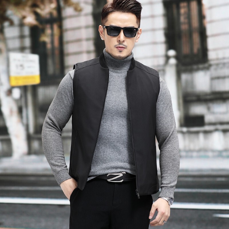 New mink liner detachable vest men's warm short waistcoat stand collar fur middle-aged and elderly leather vest