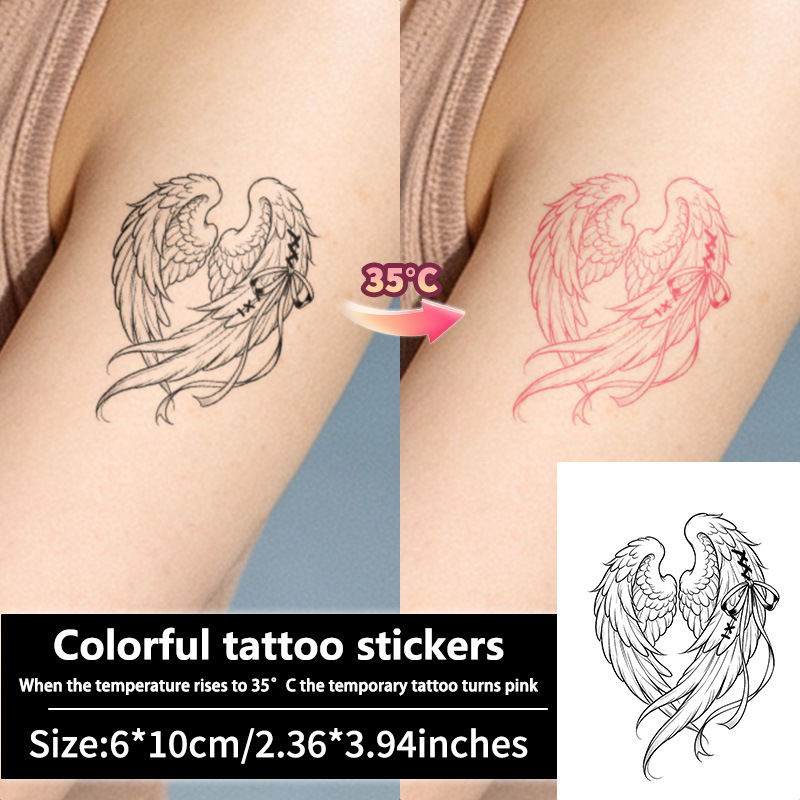 Temperature-Sensitive Tattoo Stickers: Color-Changing Angel Wings Ribbon for Arms, Shoulders, and Backs, Waterproof Temporary Tattoo Stickers Temperature-Sensitive Tattoo Stickers: Color-Changing Angel Wings Ribbon for Arms, Shoulders, and Backs, Waterproof Temporary Tattoo Stickers