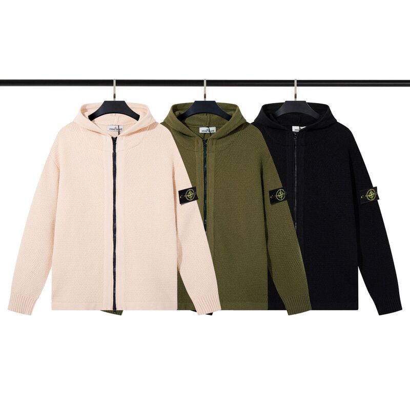 2025Stonesland Stone Island Zipper Open Chest Stand Collar Knitted Sweater Versatile Simple Genderless Style for Men and Women