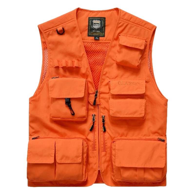 Chaleco ligero para hombre para actividades al aire libre con múltiples bolsillos, ideal para pesca y fotografía, chaleco de talla grande con diseño de ropa de trabajo estampada.