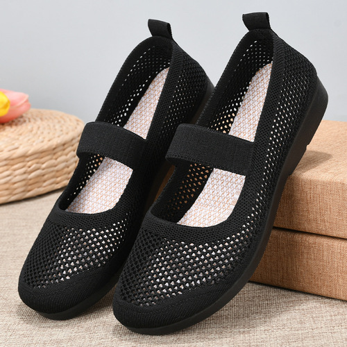 Shoes for women 2024 spring and autumn new style flat mother's shoes casual breathable women's hollow fly-woven women's shoes one piece drop shipping