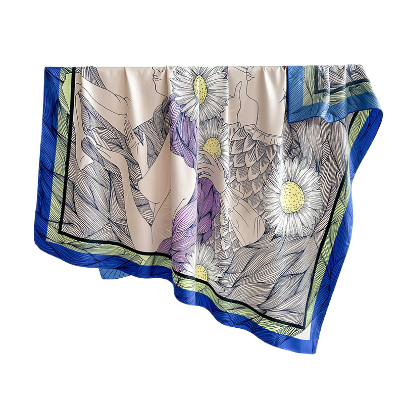 Pañuelo cuadrado femenino diseño creativo coreano sensación planta estampado floral chal primavera y otoño temperamento de moda estilo fino sarga cuadrado