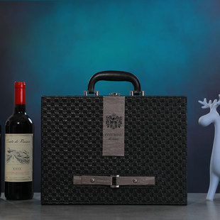 High-End Red Wine Packaging Box Double Wine Gift Box Printed Wine Box Packaging Black Leather Box Satchel Red Wine Box