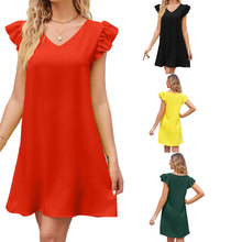 2024外贸亚马逊欧美夏季女装新品V领泡泡袖宽松舒适时尚连衣裙