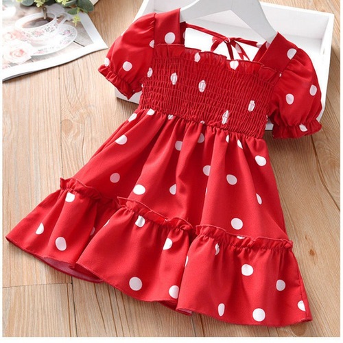Children's Skirt Baby Summer Dress Girls Children Princess Lace Short Sleeve Polka Dot Dress Little Girl Chiffon Skirt