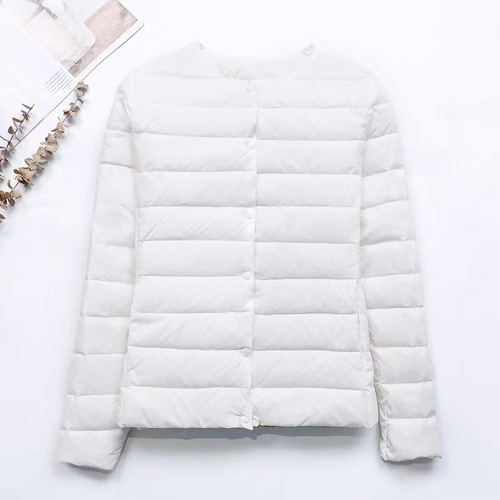 2024 New Autumn and Winter Lightweight Down Jacket Women's Short Round Neck V-neck Long Sleeve Liner Solid Color Large Size Simple Jacket